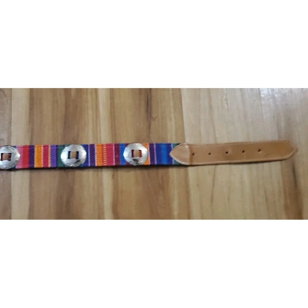 Womens Leather Covered Buckle Guatemala Concho Multicolor Woven‎ Belt Size M/L